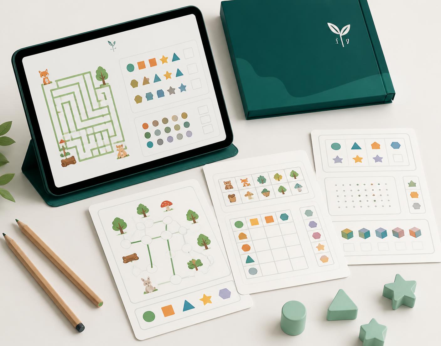 Tablet y fichas imprimibles de actividades cognitivas NeuroRutas